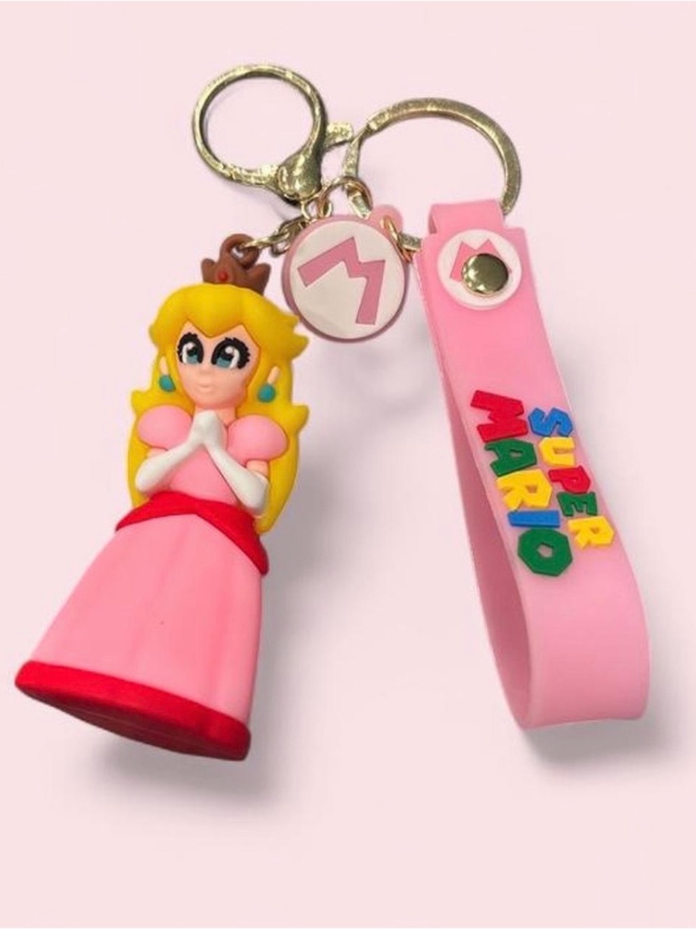 Nintendo Peach Princess Silicone Keychain with Pink Strap